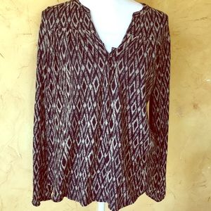Lucky brand boho print black tan knit jersey top.